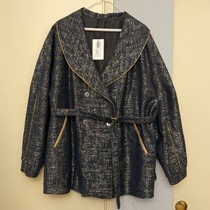 Chic Women's Black and Gold Trench Coat